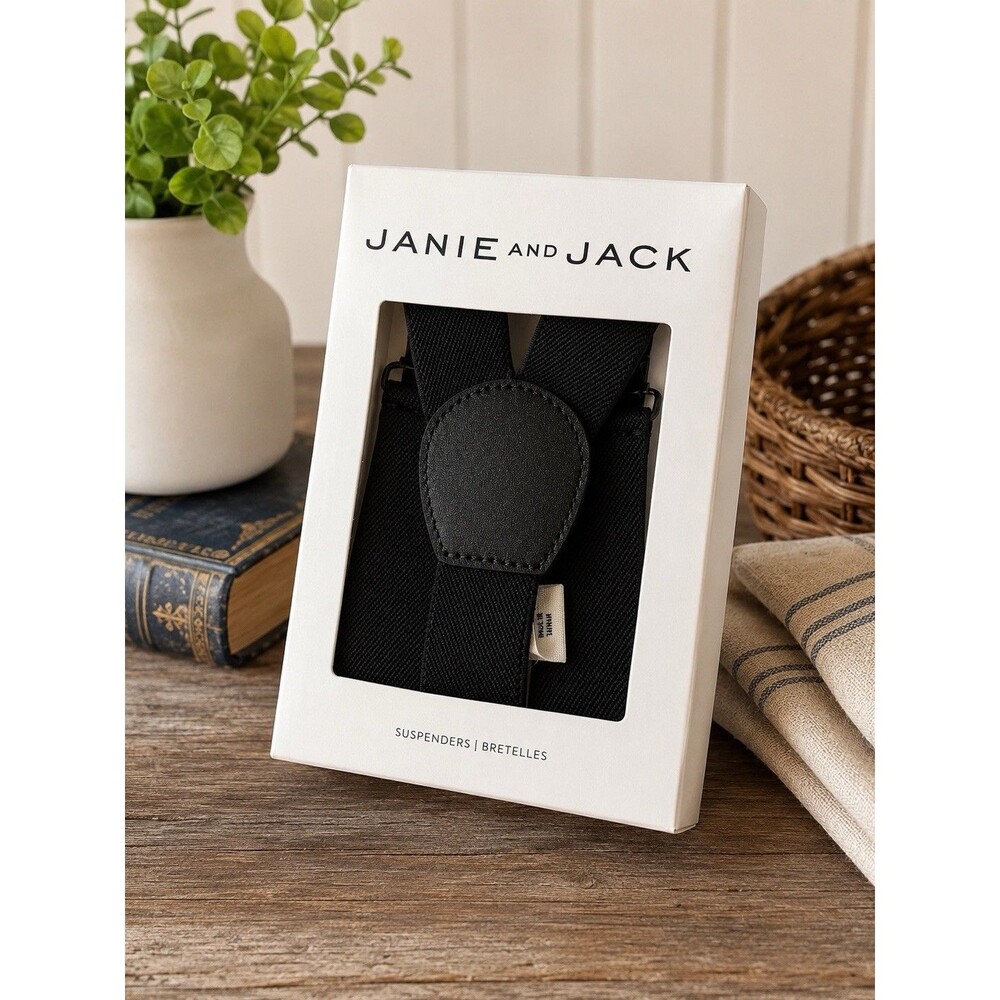 Janie And Jack Infant Boys Black Stretch Suspenders Size 0-6 Months New